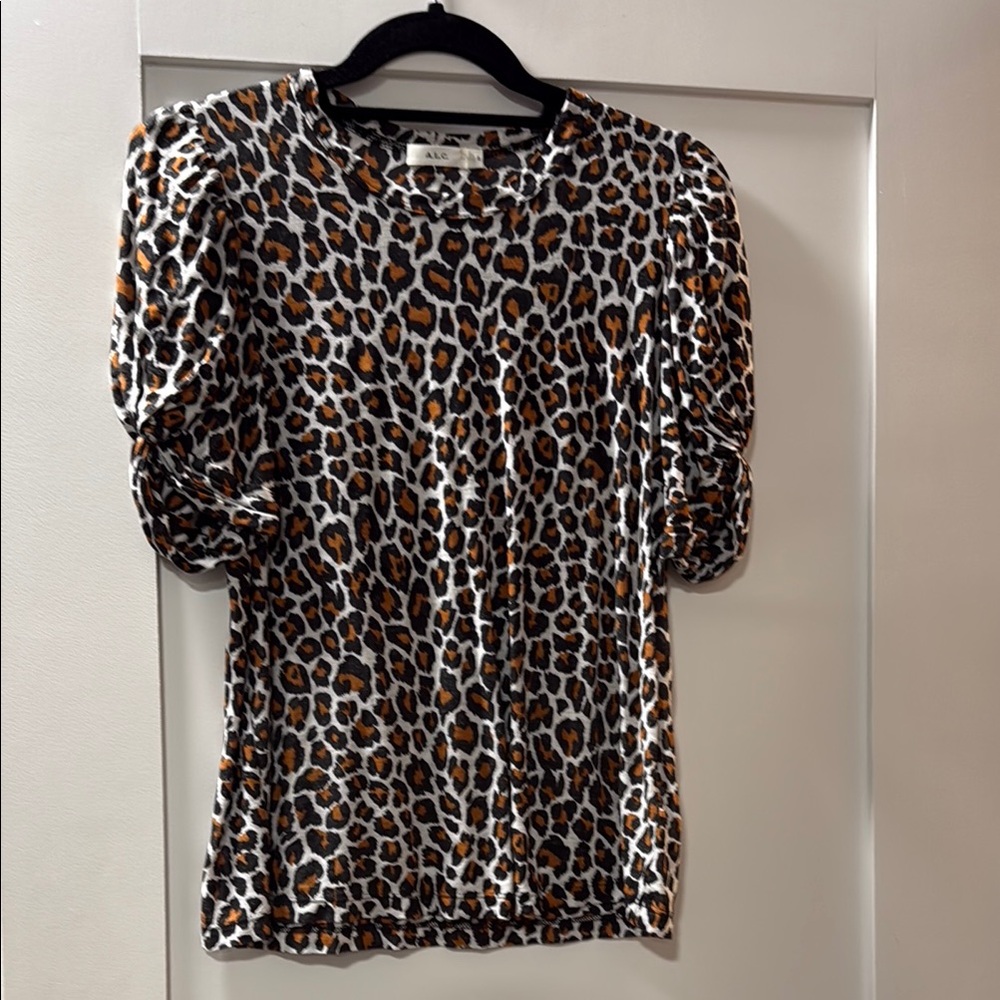 A.L.C. Cotton Kati Tee Leopard Print Puff Sleeve Size Small